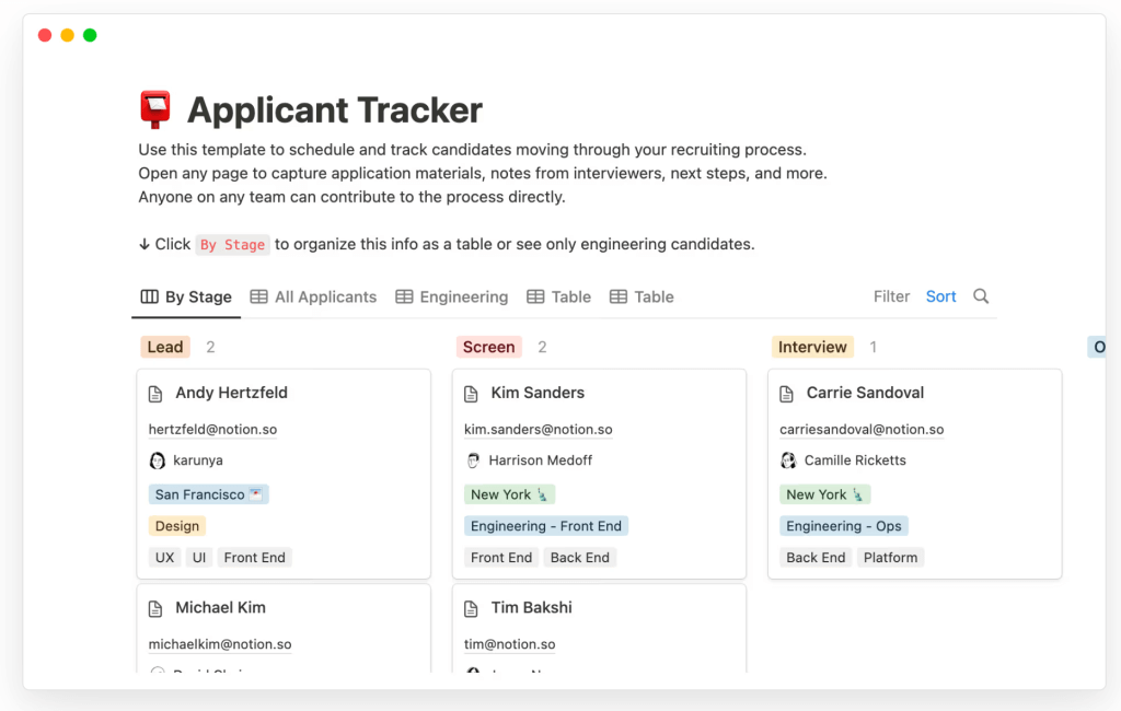 Applicant tracker by Notion