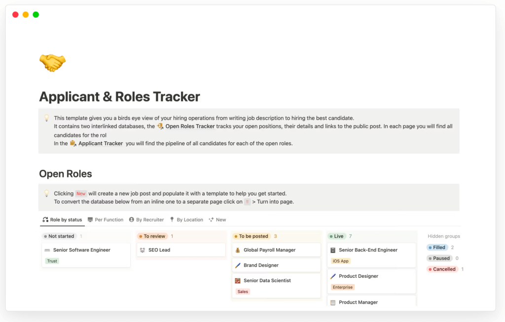 Applicant & Roles Tracker by Notion